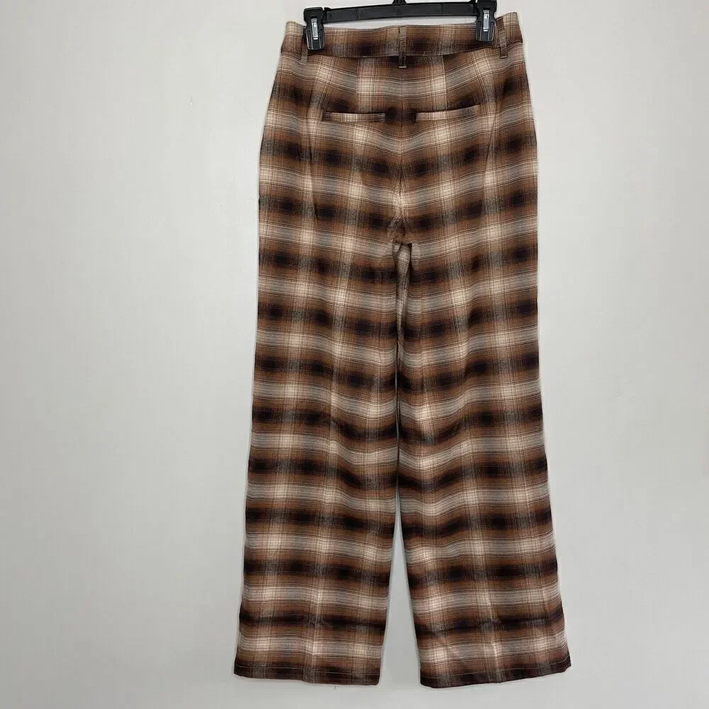 C&A Clockhouse Pants Womens 40 Brown Plaid Trousers NEW Straight Wide Leg 28" W - Picture 4 of 10